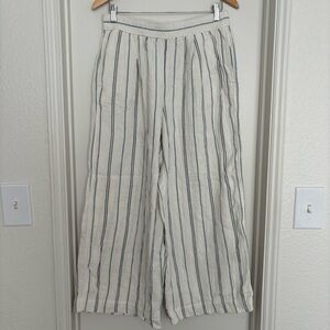 Madewell Cream Wide Leg Linen-Blend Pants with Blue Stripes (cropped)